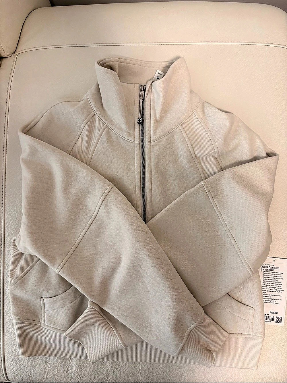 lululemon Scuba Oversized Funnel Neck Funnel Neck Half Zip Cream XS/S NWT